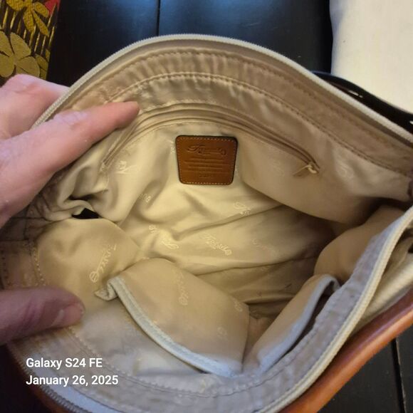 Vintage Fossil Purse Ivory Pebbled Leather Woven Handles Strap Western READ - Picture 6 of 9